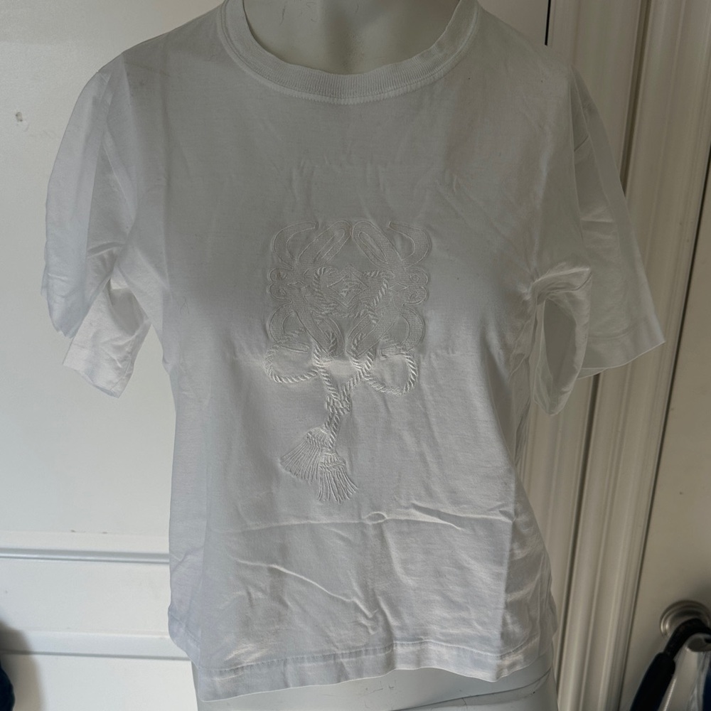 Authentic Loewe White Embroidered Logo Tee